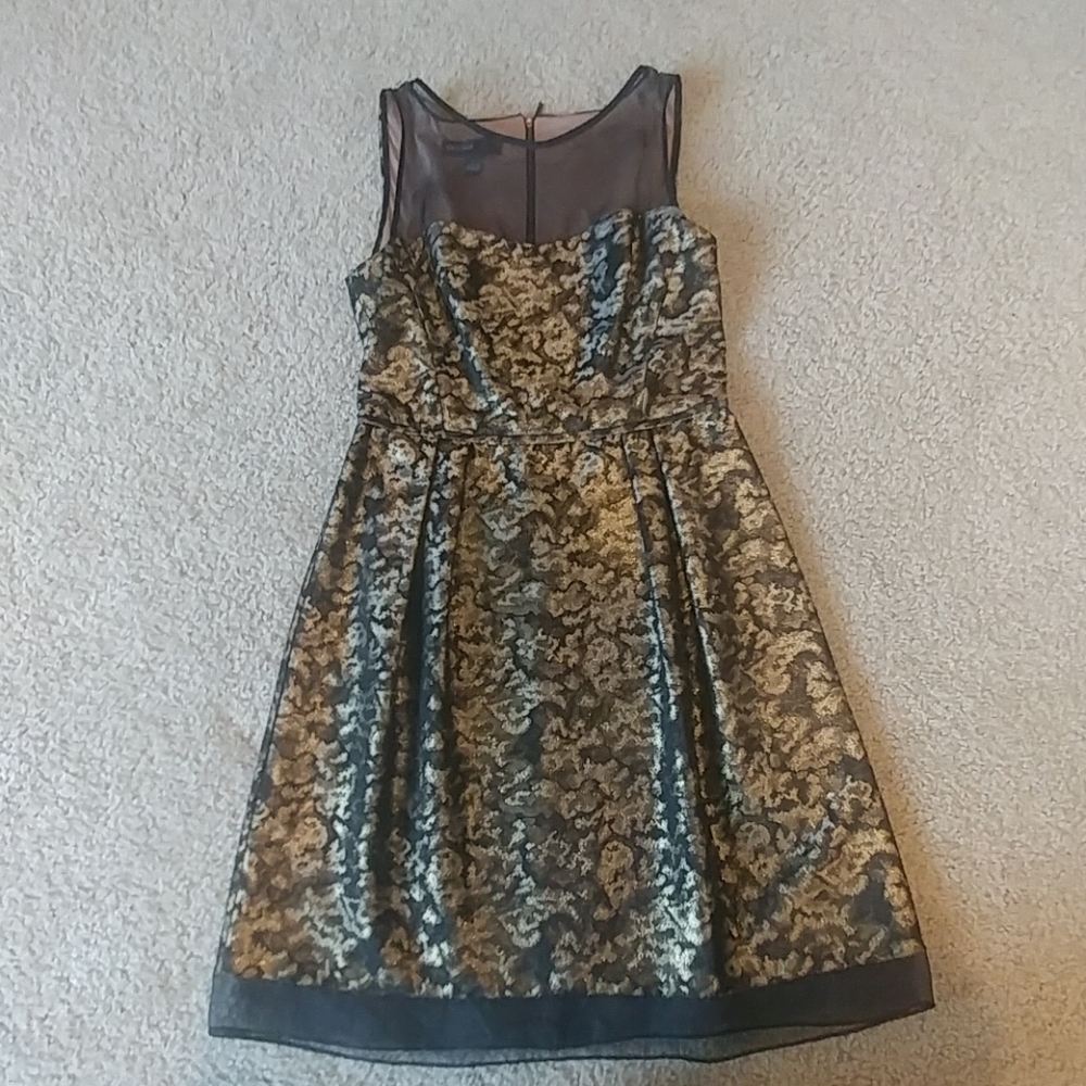 Black and gold illusion neck & hem cocktail dress